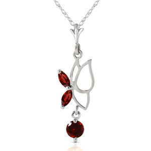 14K. SOLID GOLD BUTTERFLY NECKLACE WITH GARNETS (White Gold)